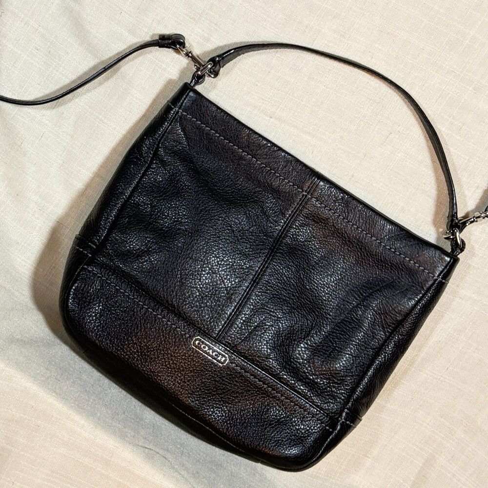 Vintage Coach bag pebbled black leather convertible straps multi compartment